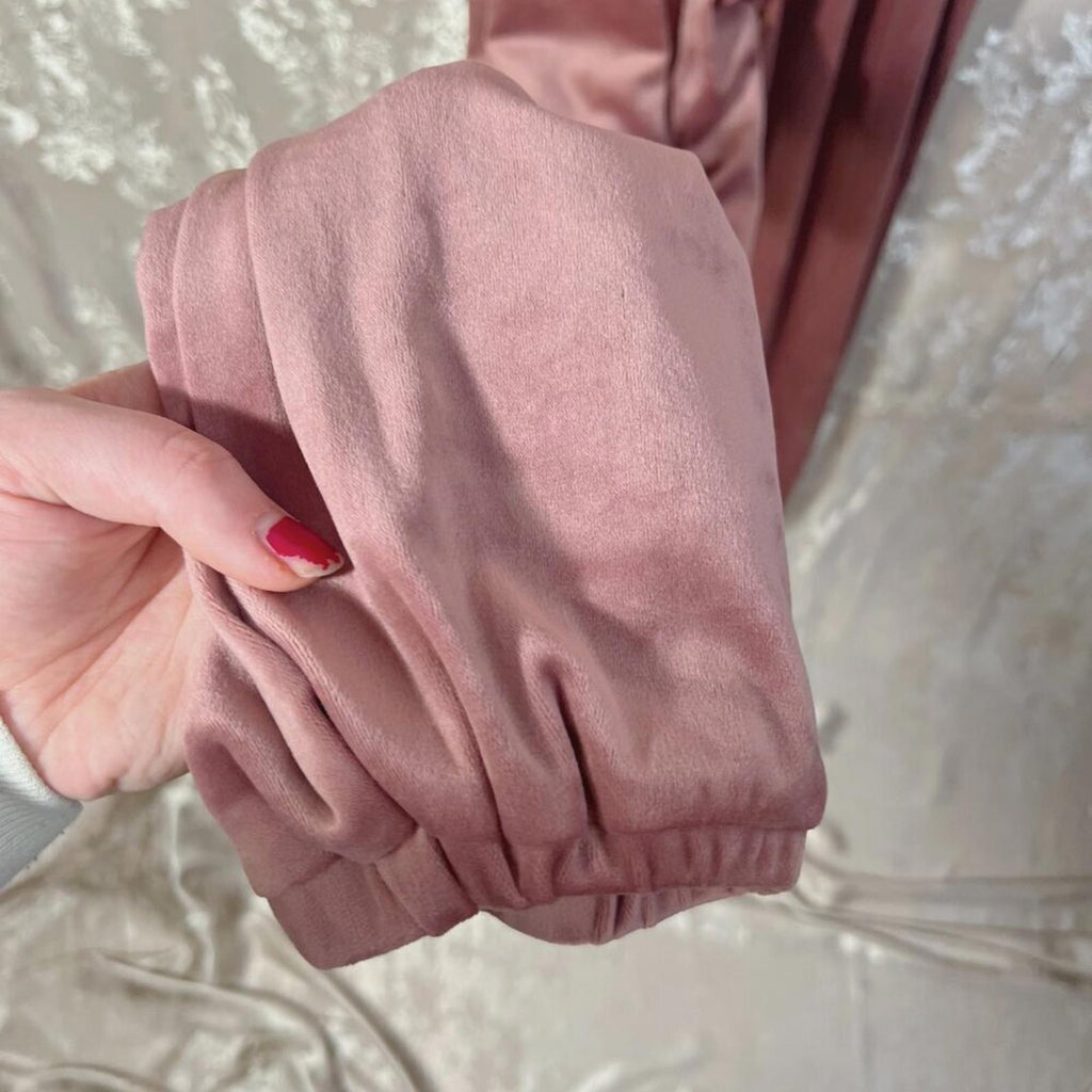 NWT Vivre La Vie Velour Tracksuit Sweatshirt Sweatpants Blush Dusty Rose Size L
