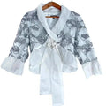 Samuel Dong Silk Black and White Embroidered Abstract Design Blouse Size M