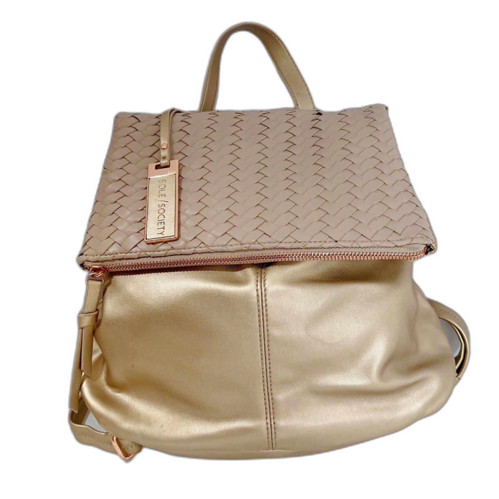 Sole Society Gold Faux Leather Foldover Backpack Bag