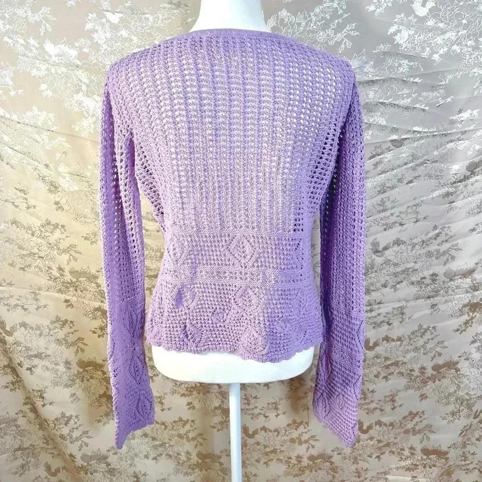 y2k Vintage Crystal Kole Purple Loose Knit Cardigan Women's Size M