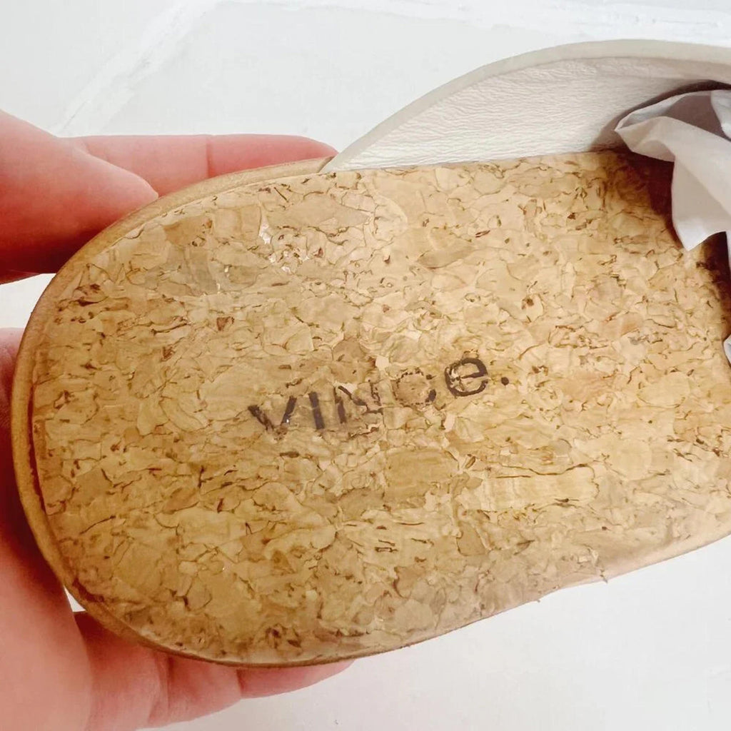 Vince Sarria Leather Cork Slide Wedge Sandals Cream Leather Women's Size 8.5