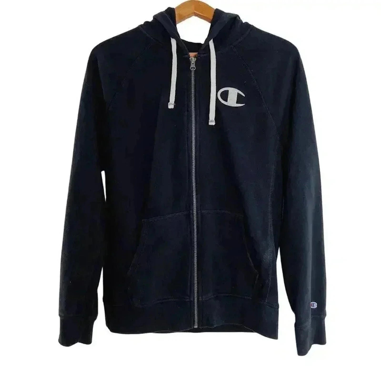Champion Black Zip Up Hoodie Logo Women's Size L