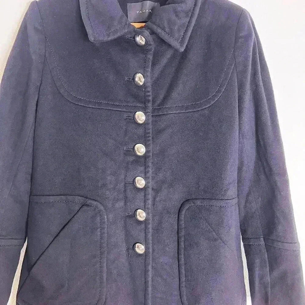 Tahari Black Wool Pea Coat Trenchcoat Winter Jacket Women's Size 8