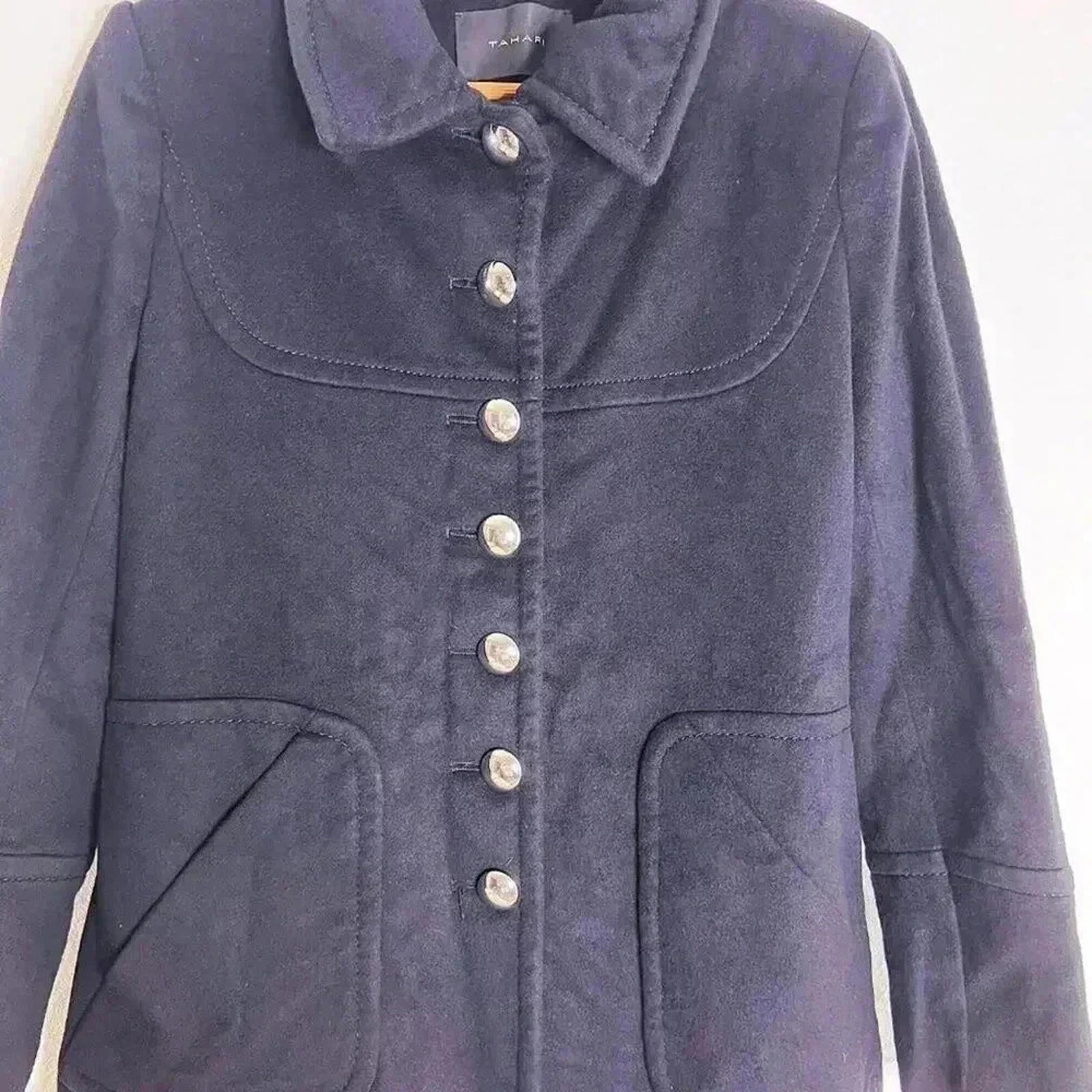 Tahari Black Wool Pea Coat Trenchcoat Winter Jacket Women's Size 8