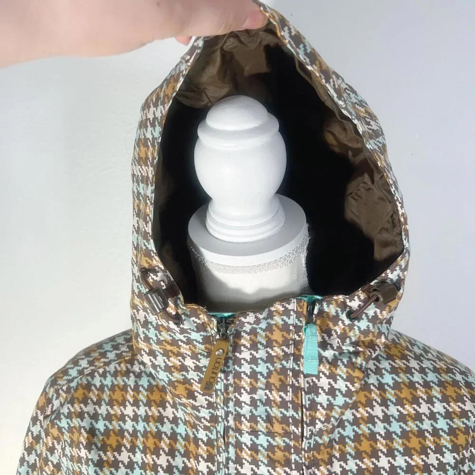 Burton Houndstooth Brown and Blue Hardshell Ski Snowboard Jacket Women's Size L
