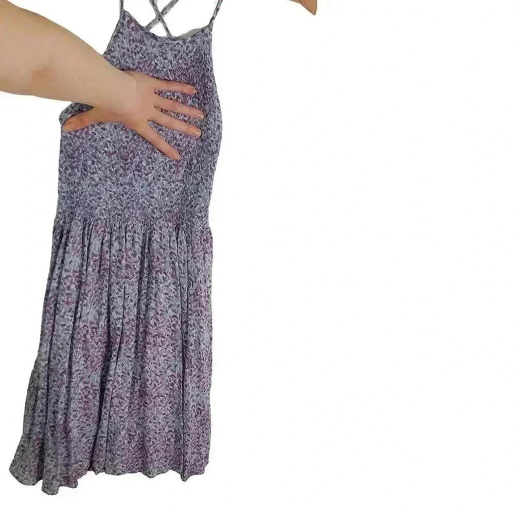 Urban Outfitters UO Kimchi Blue Backless Blue Purple Smocked Floral Dress Size M