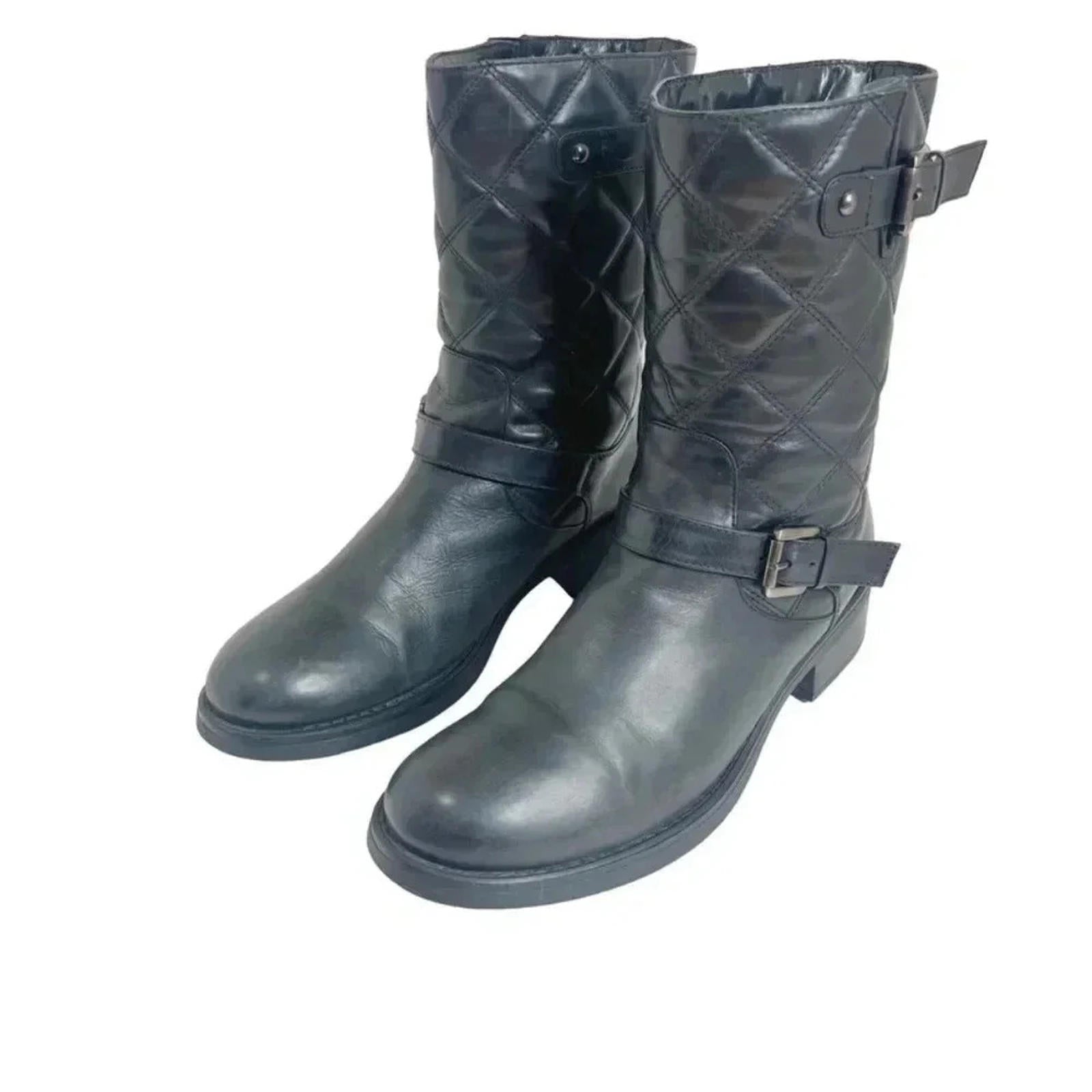 Aquatalia by Marvin K Sherry Black Quilted Leather Moto Boots Women's Size 12
