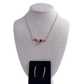 Rose Gold Jewelry Set Necklace and Earrings Rhinestone Floral Pendant