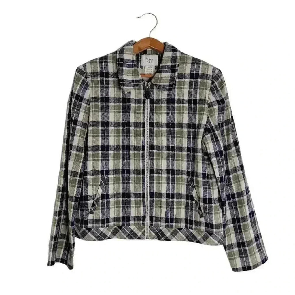 Vintage Tofy Green Blue Plaid Zip Up Jacket Women's Size 12