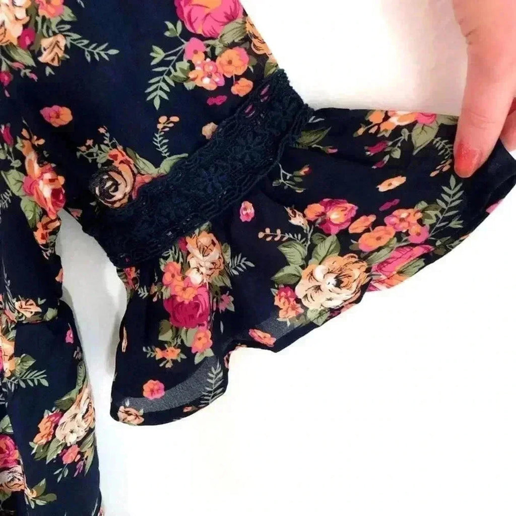 Chic Floral Jodifl Navy Floral Babydoll Dress Flowers Women's Size L