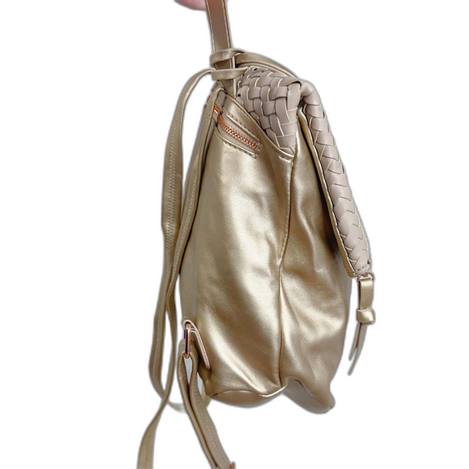 Sole Society Gold Faux Leather Foldover Backpack Bag