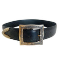 Vintage Land's End Black Leather Belt Silver Engraved Buckle Size 26 Western