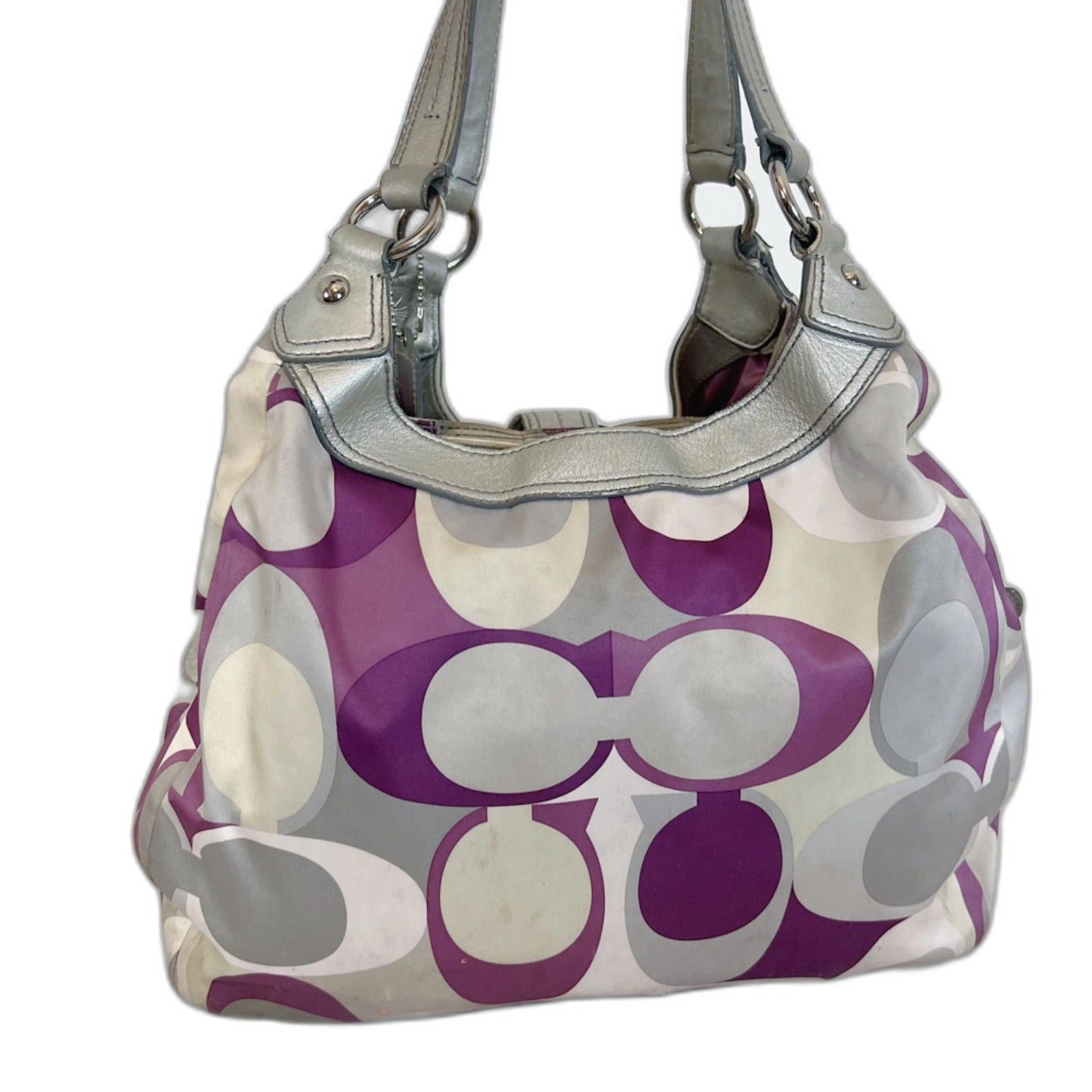 Coach y2k Vintage Signature Soho Satin Scarf Print Purple Silver Monogram Bag