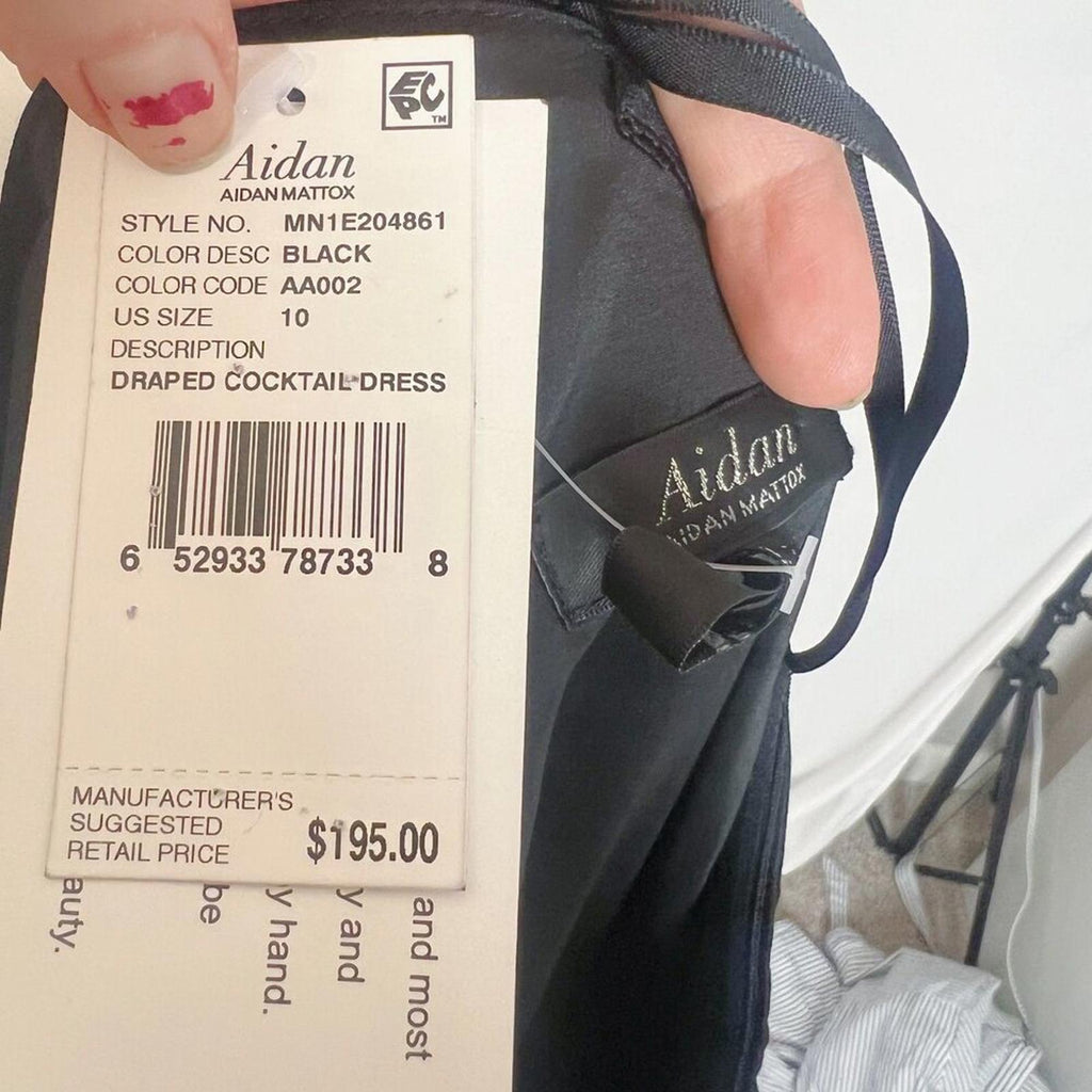 NWT Aidan Mattox Black One Shoulder Puff Sleeve Satin Dress Size 10