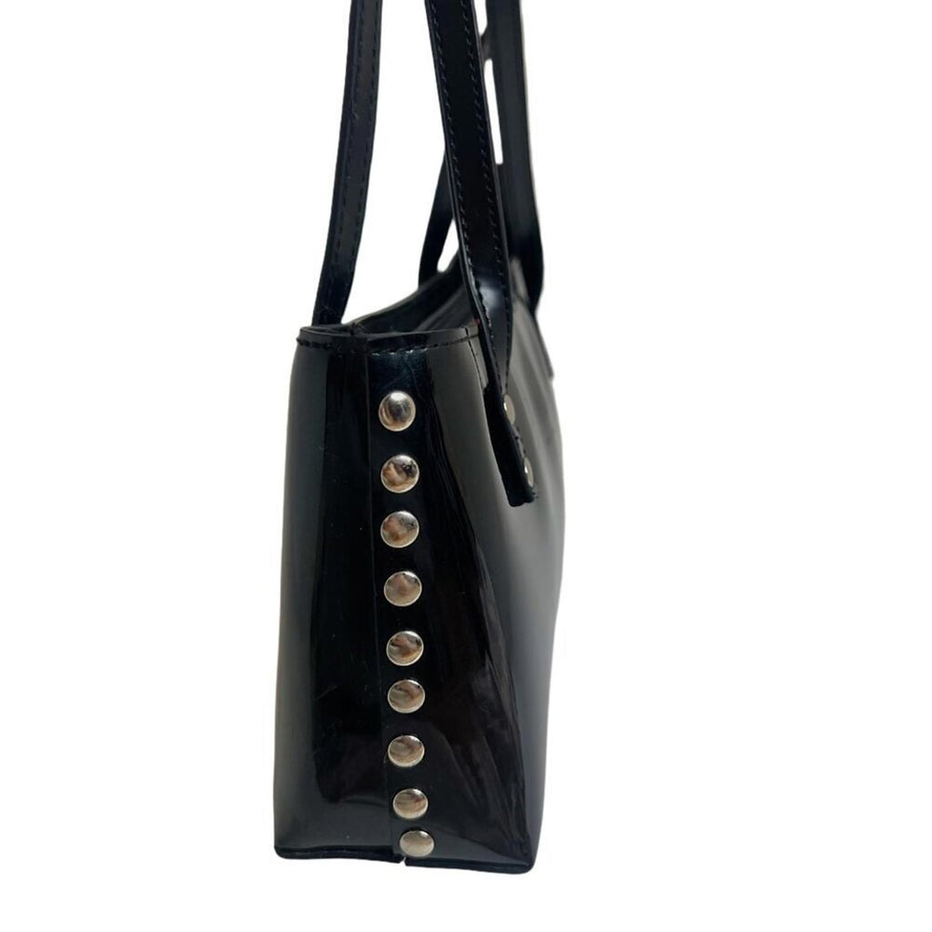 Beijo Black Patent Leather Silver Studded Purse Handbag Shoulderbag