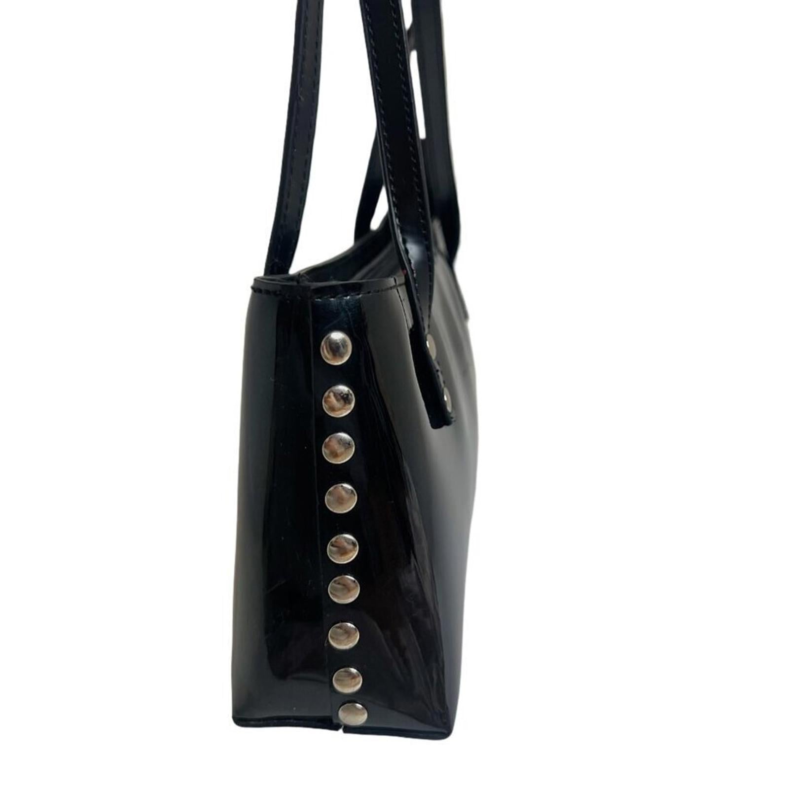 Beijo Black Patent Leather Silver Studded Purse Handbag Shoulderbag