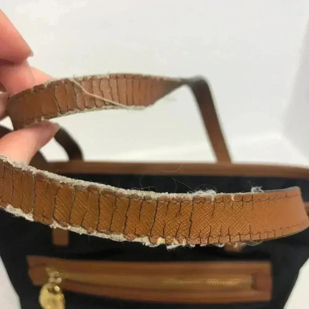 Michael Kors Black Nylon Tote Bag Leather Straps
