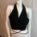 Flat White x Anthropologie Cropped Halter Vest Wrap Around Office Siren Size L