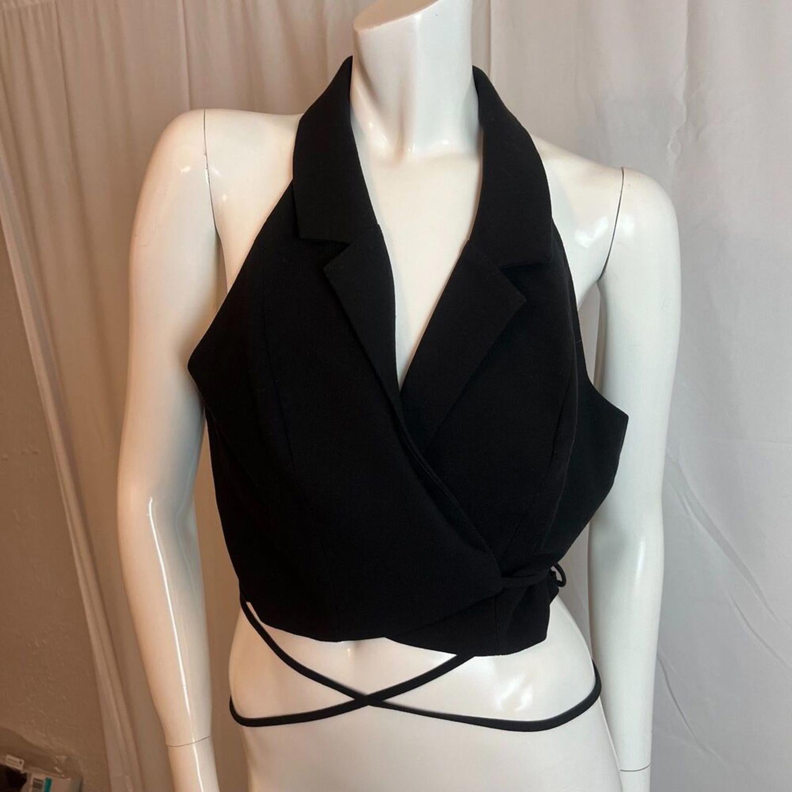 Flat White x Anthropologie Cropped Halter Vest Wrap Around Office Siren Size L