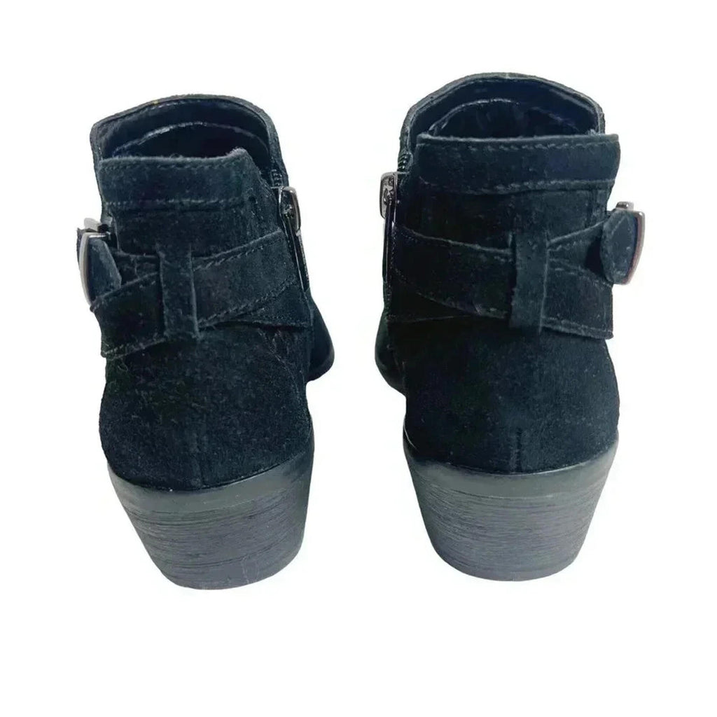 Vince Camuto Pamma Black Suede Booties Gold Buckle Women's Size 6.5