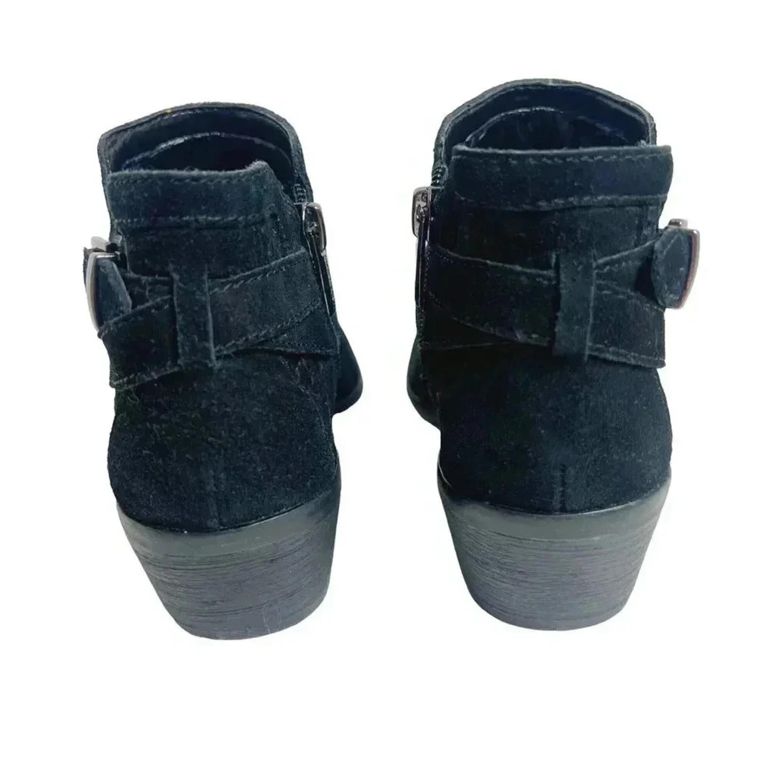 Vince Camuto Pamma Black Suede Booties Gold Buckle Women's Size 6.5