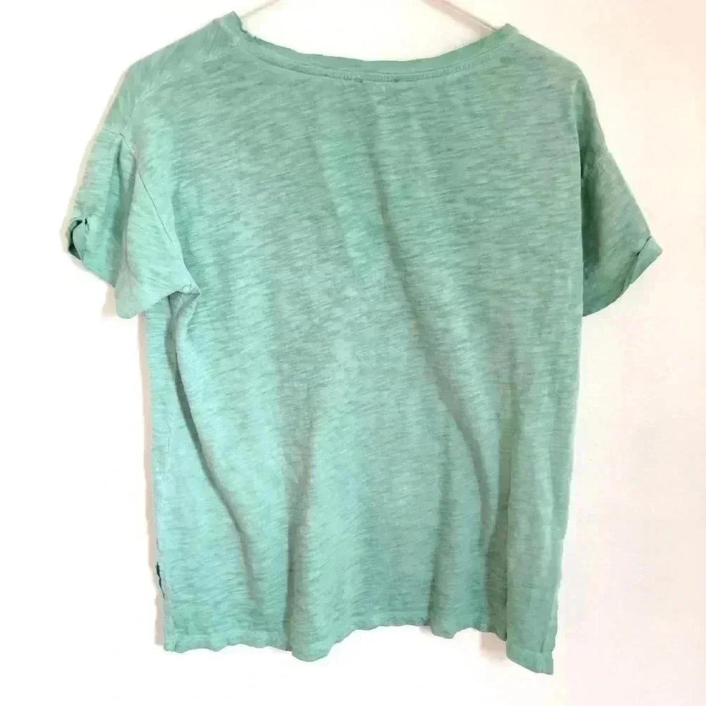 Anthropologie Postage Stamp Heathered Turquoise V Neck Tee Women's Size S