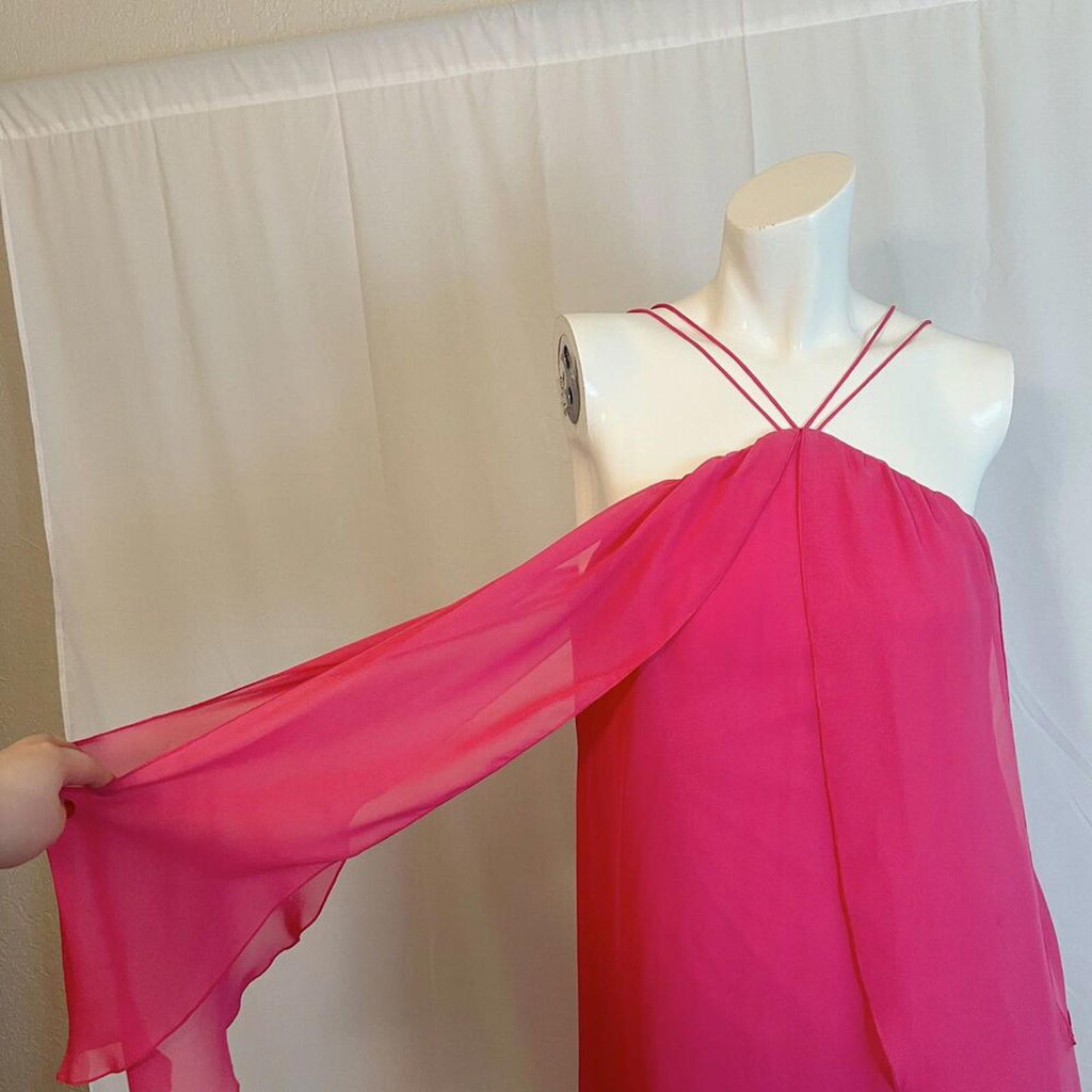 Hailey by Adrianna Papell Hot Pink Chiffon High Low Dress Layered Summer Size 6