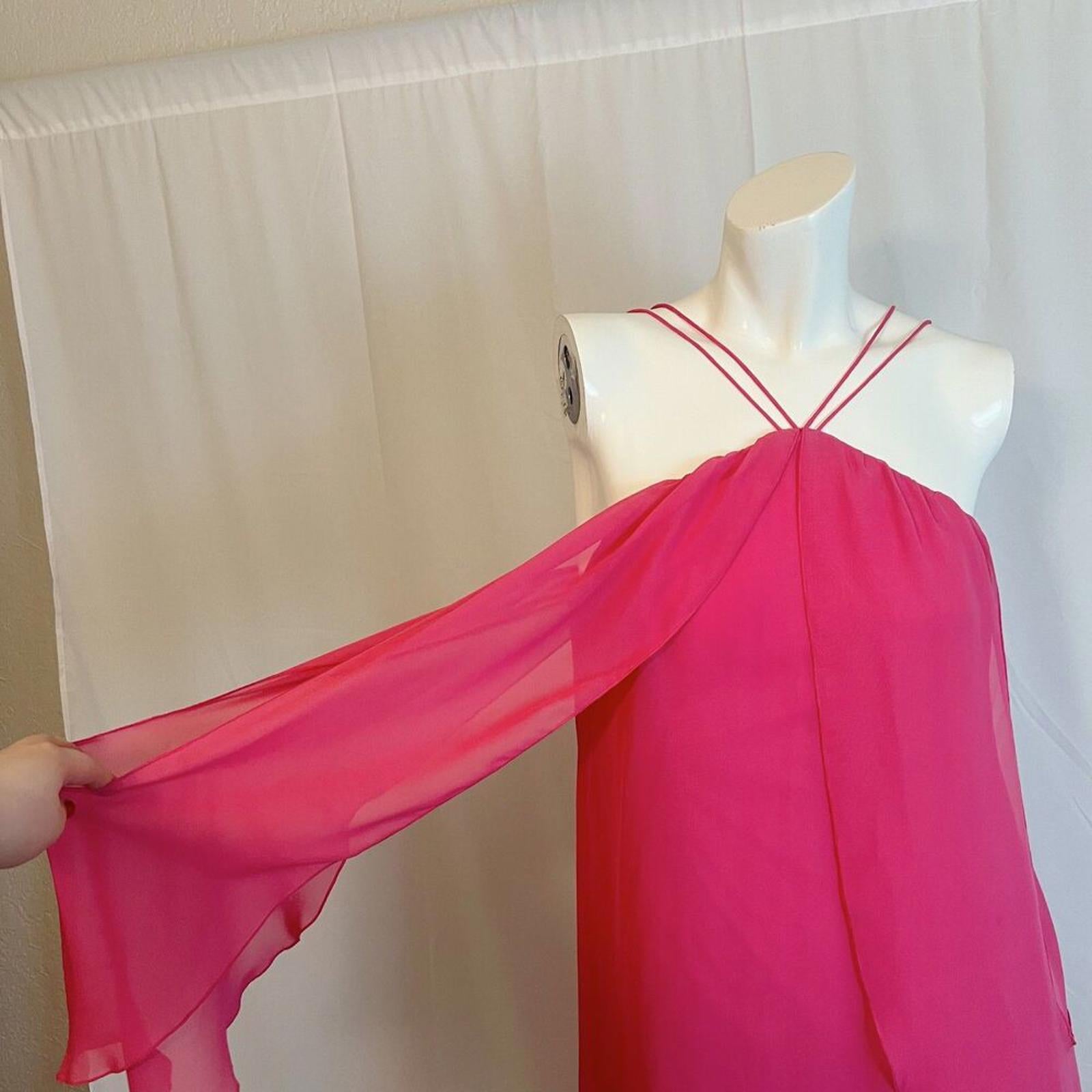Hailey by Adrianna Papell Hot Pink Chiffon High Low Dress Layered Summer Size 6