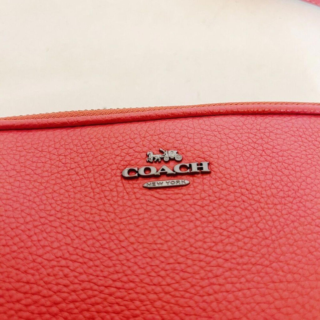 NWOT Coach Pebbled Leather Coral Crossbody Camera Bag Double Zipper Wristlet