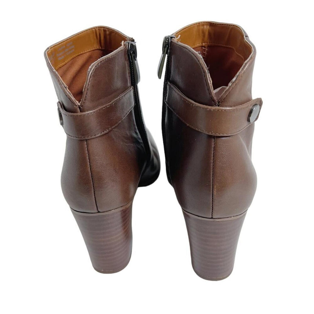 Franco Sarto Ilaria Brown Leather Heeled Booties Boots Women's Size 9.5