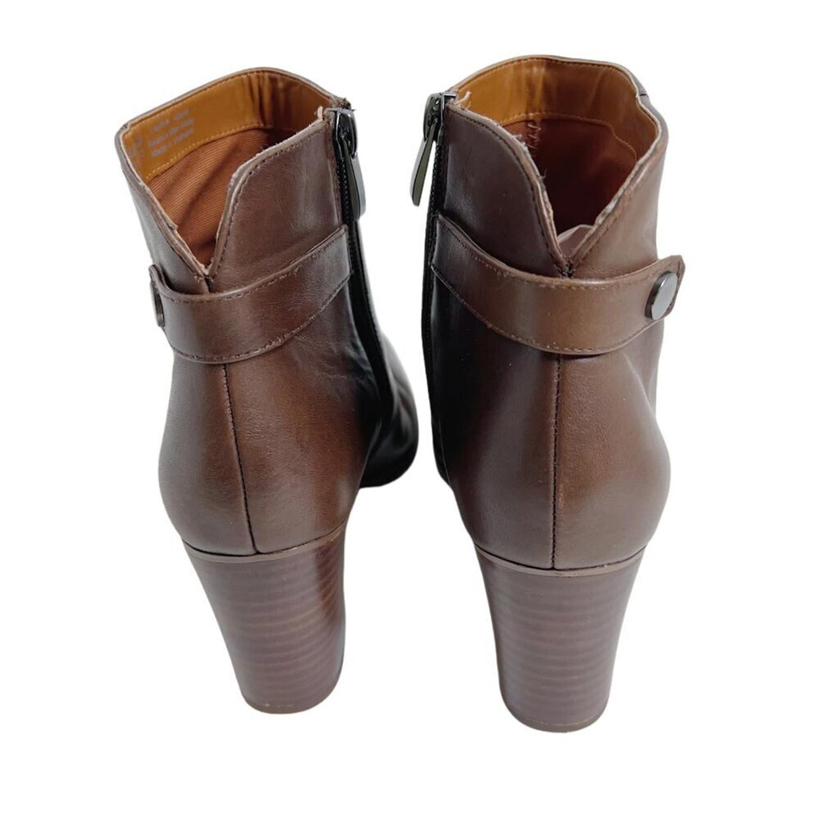 Franco Sarto Ilaria Brown Leather Heeled Booties Boots Women's Size 9.5