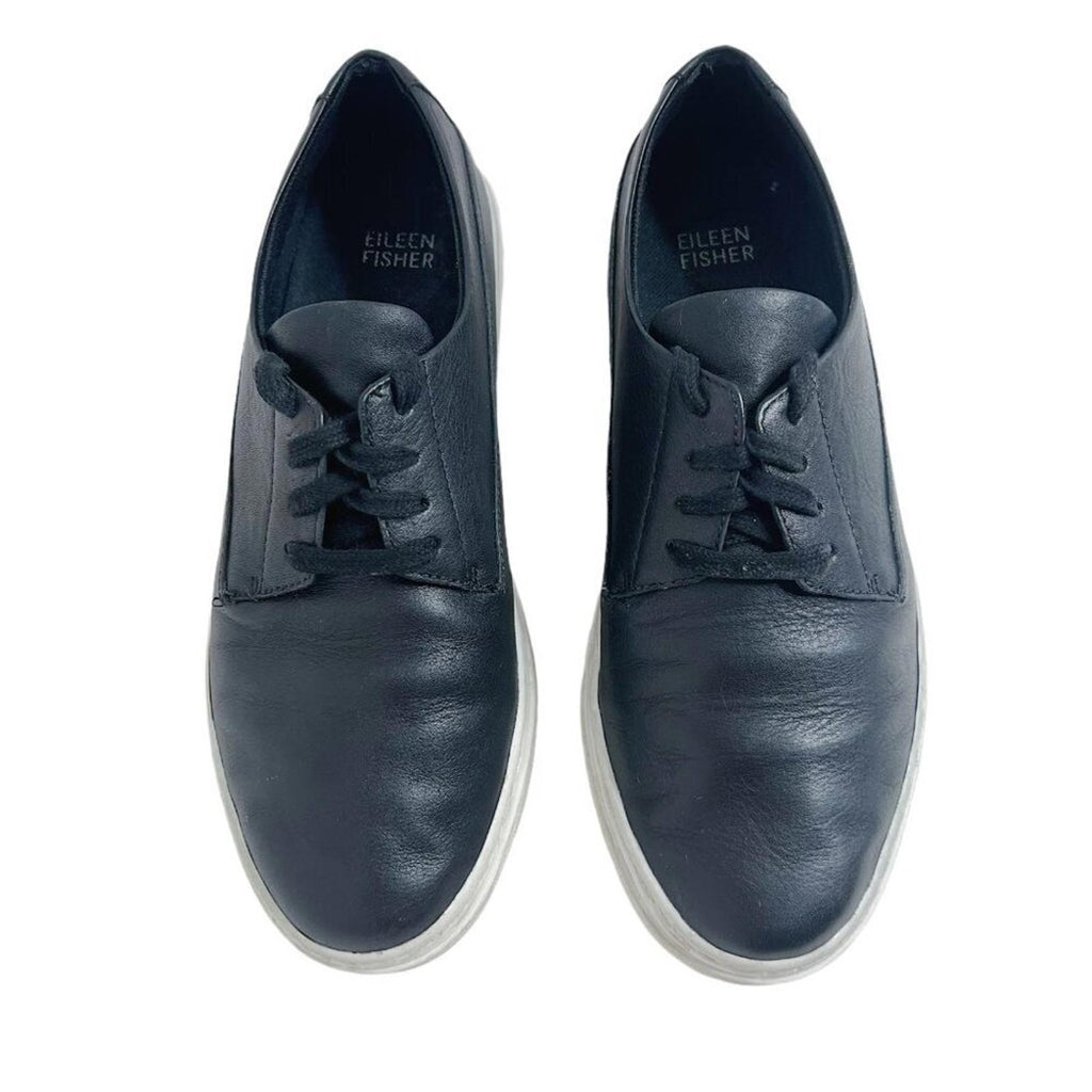 Eileen Fisher Penni Black Leather Platform Sneakers Women's Size 7