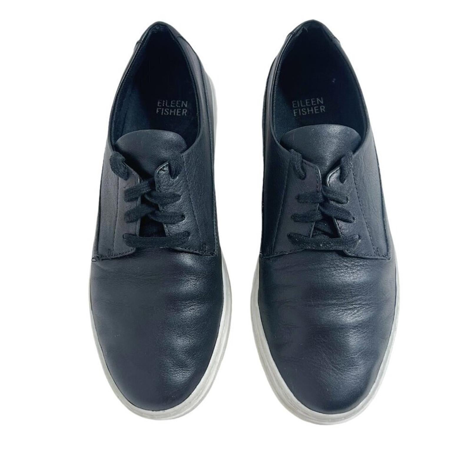Eileen Fisher Penni Black Leather Platform Sneakers Women's Size 7