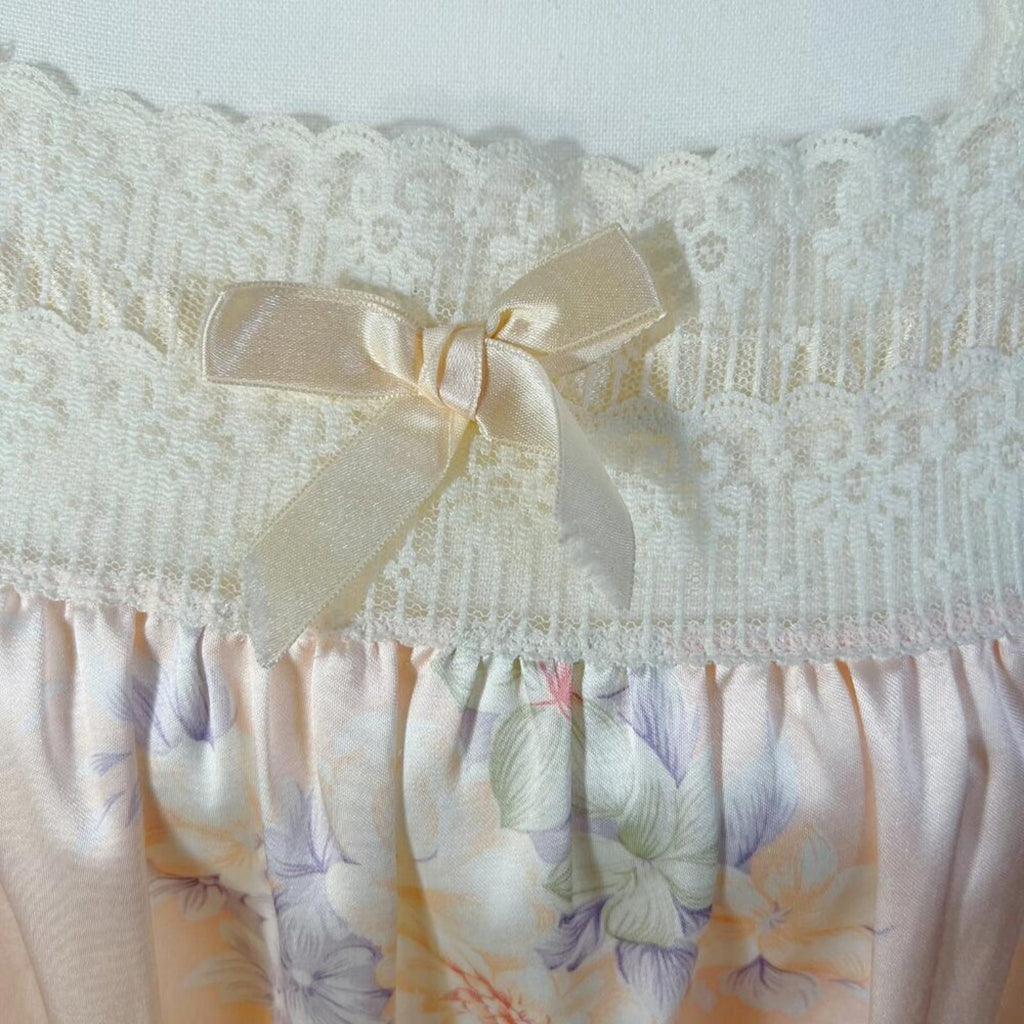 Vintage Barbizon Pink Satin Nightgown Lace Trim Bow Coquette 1980s Size M