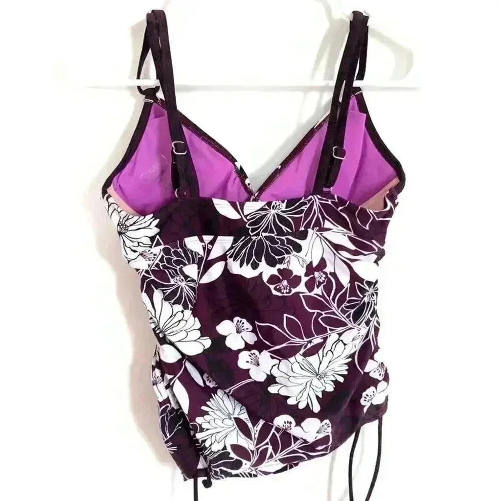 Athleta Purple Floral Ruched Tankini / Bikini Top