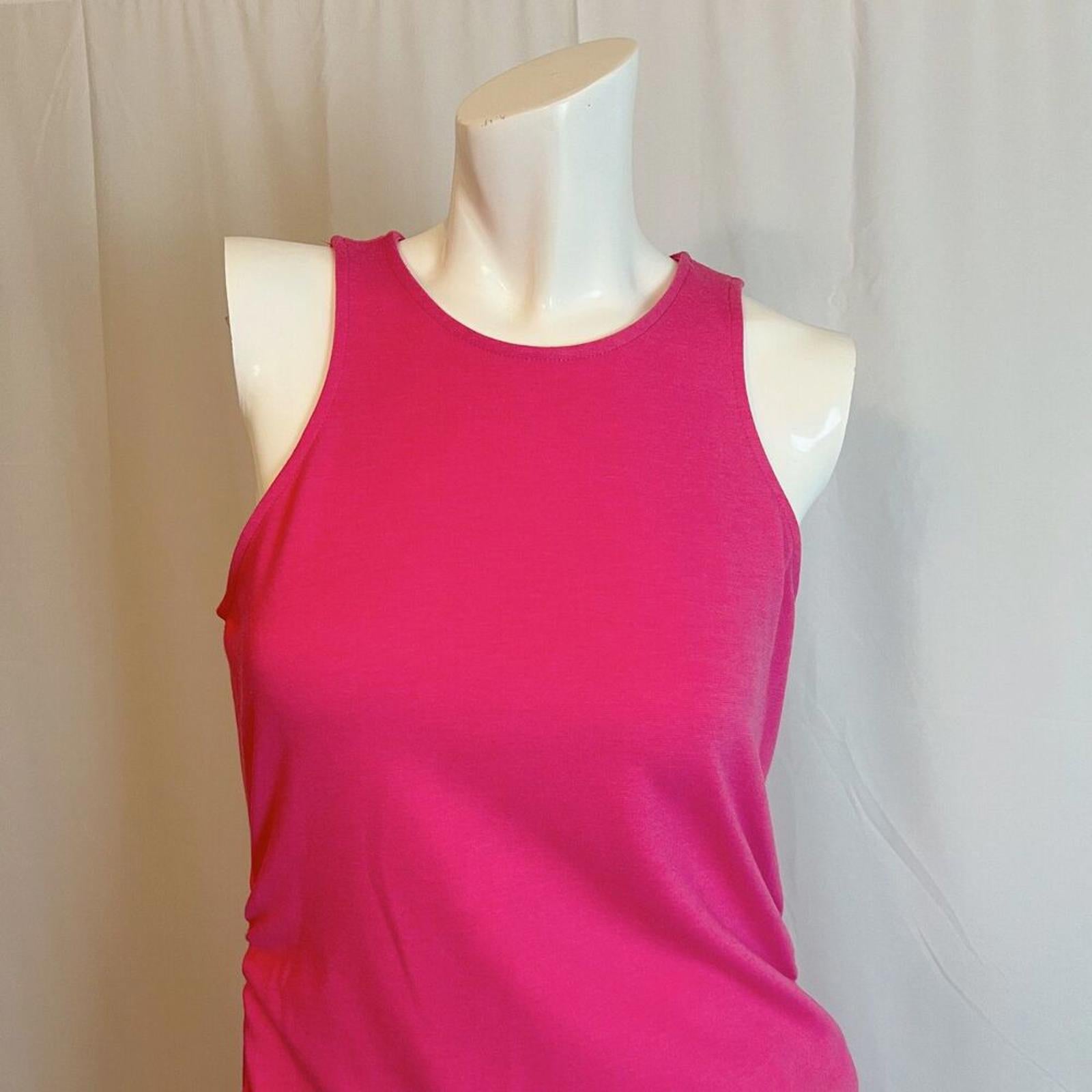 A New Day Hot Pink Midi Dress Sleeveless Ruched Barbiecore Women's Size M