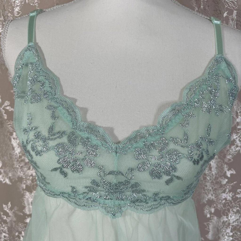 Victoria's Secret Sea Foam Green Lace Babydoll Lingerie Women's Size S