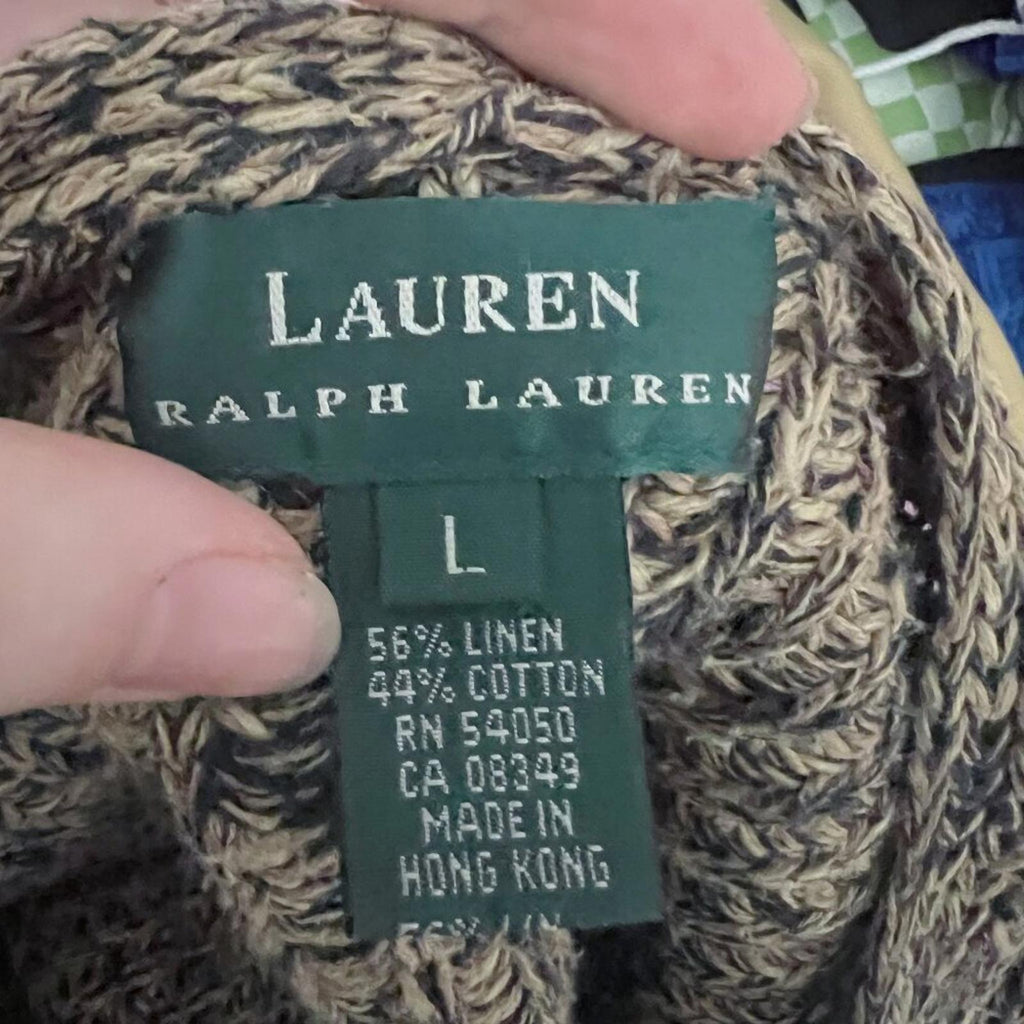 Ralph Lauren Vintage Chunky Knit Button Up Cardigan Tan and Brown Size L