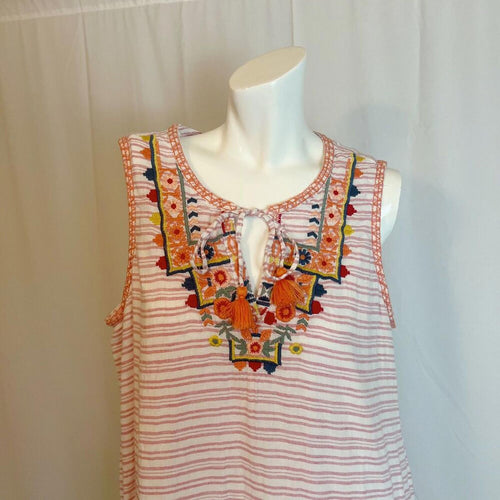 Beachlunchlounge Daphine Drop Waist Dress Linen Orange Striped Size XL