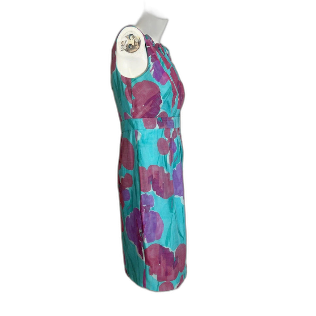 Adrianna Papell Floral Cocktail Sheath Dress Teal Purple Pink Rosette Size 6