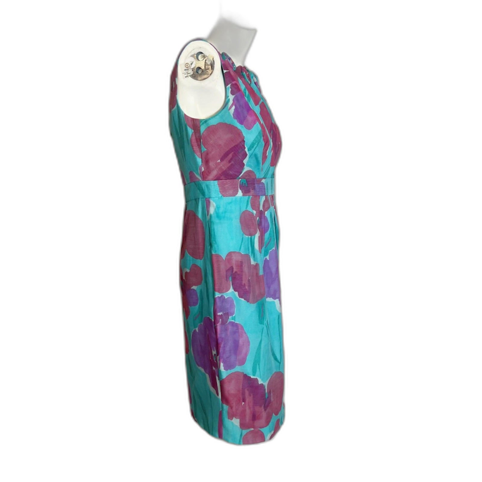 Adrianna Papell Floral Cocktail Sheath Dress Teal Purple Pink Rosette Size 6