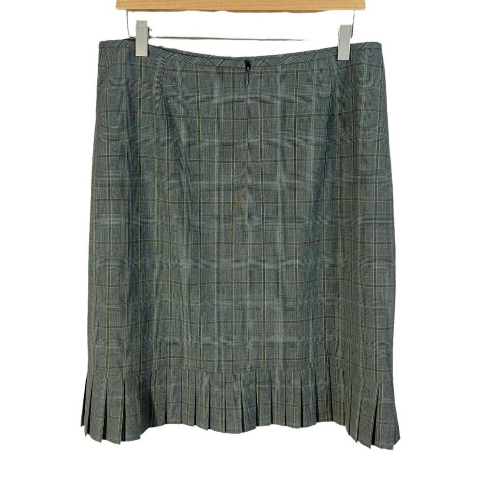 y2k Tahari Vintage Grey Green Plaid Pencil Skirt Pleated Office Siren Size 12