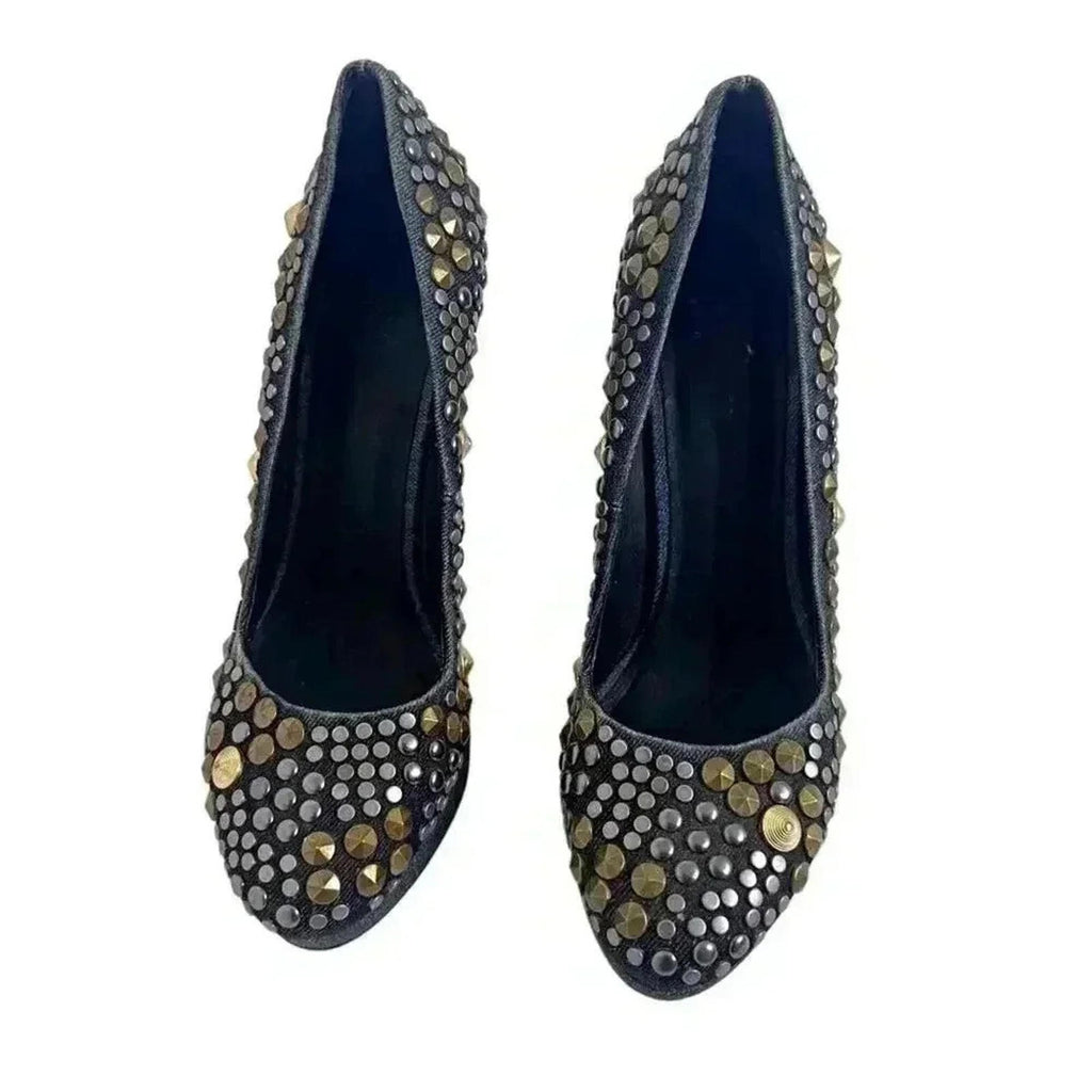 Diesel Kristaly Indigo Heels Denim Studded Stilettos Heels Pumps Size 8.5 US