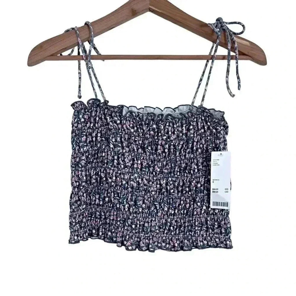 NWT Urban Outfitters Grey Floral Smocked Tube Top Bows Coquette Size S