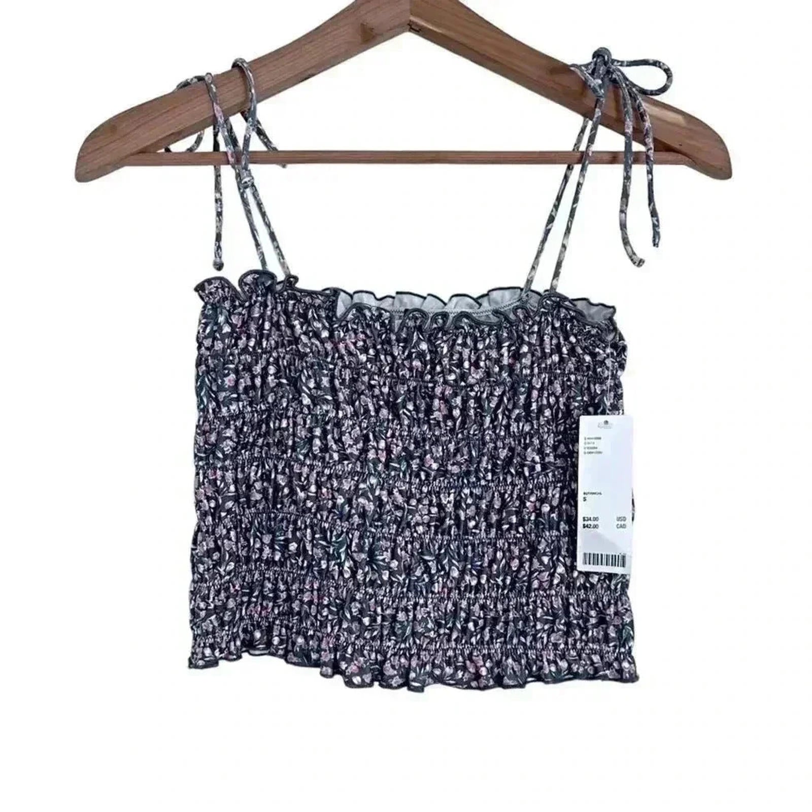 NWT Urban Outfitters Grey Floral Smocked Tube Top Bows Coquette Size S