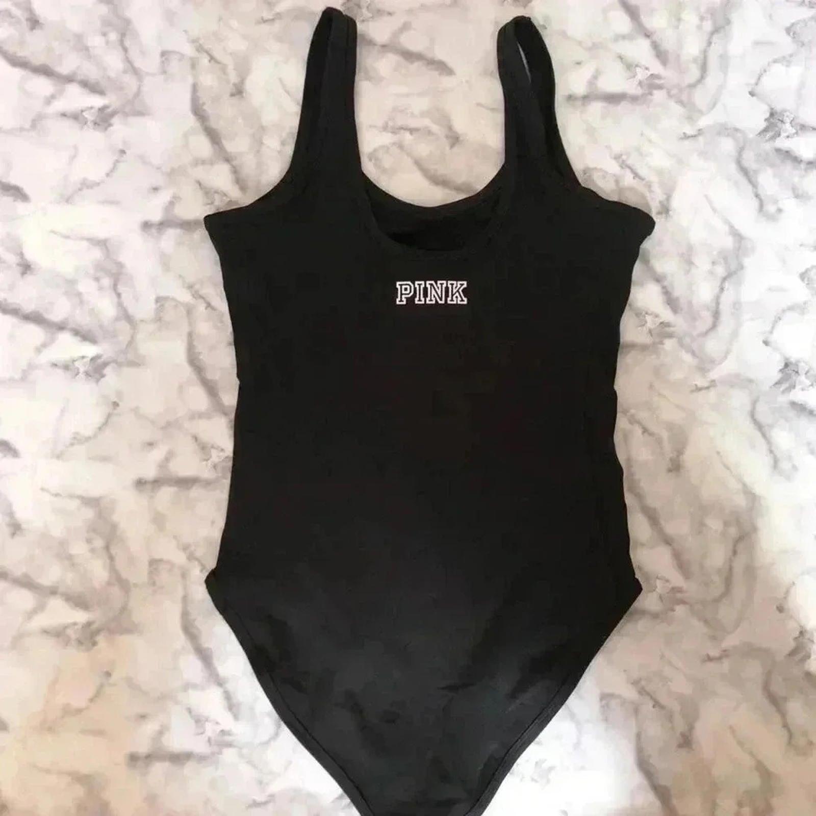 NWT VS PINK Victoria's Secret Black Bodysuit Women's Size S
