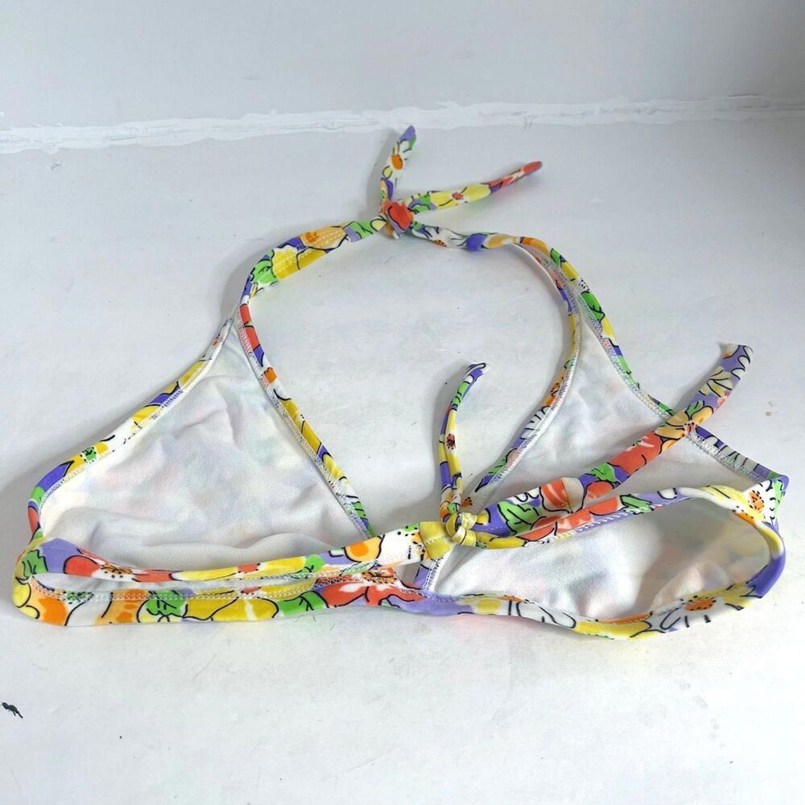 y2k Vintage Purple and Yellow Floral Triangle Bikini Top Women's Size S