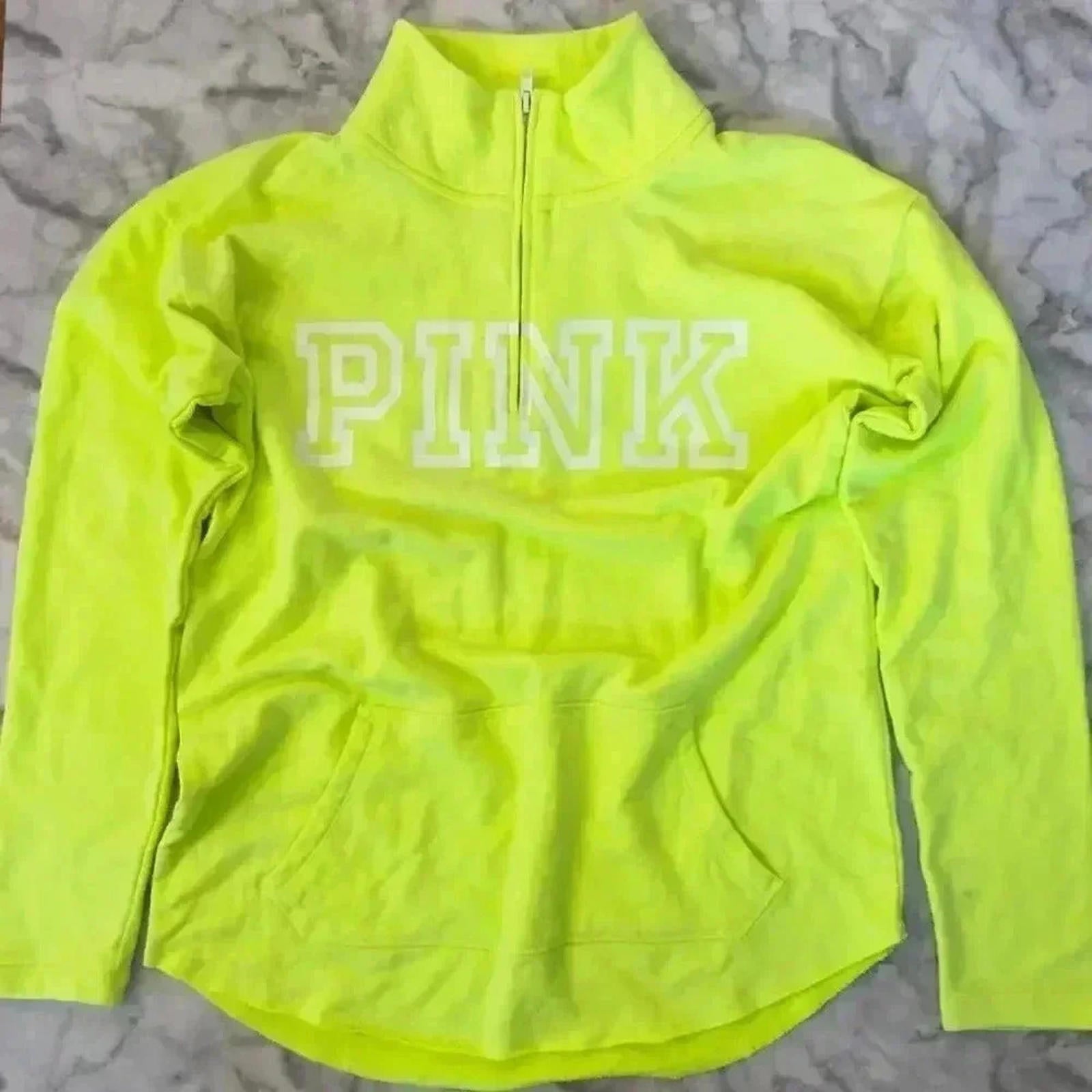 VS PINK Neon Yellow Quarter Zip Jacket Women's Size S