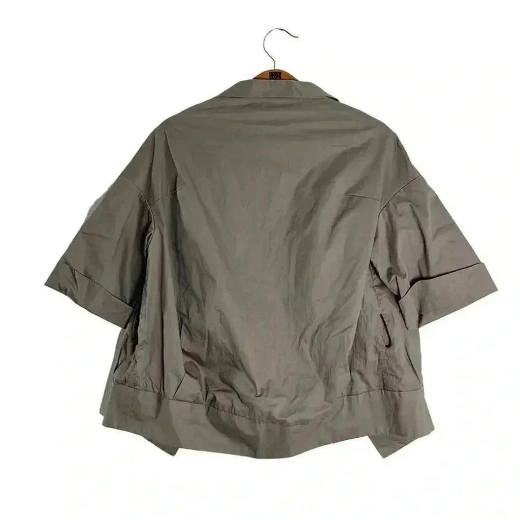 Marni Short Sleeved Tan Taupe Utility Cardigan Top Minimalist Brutalist Size 4