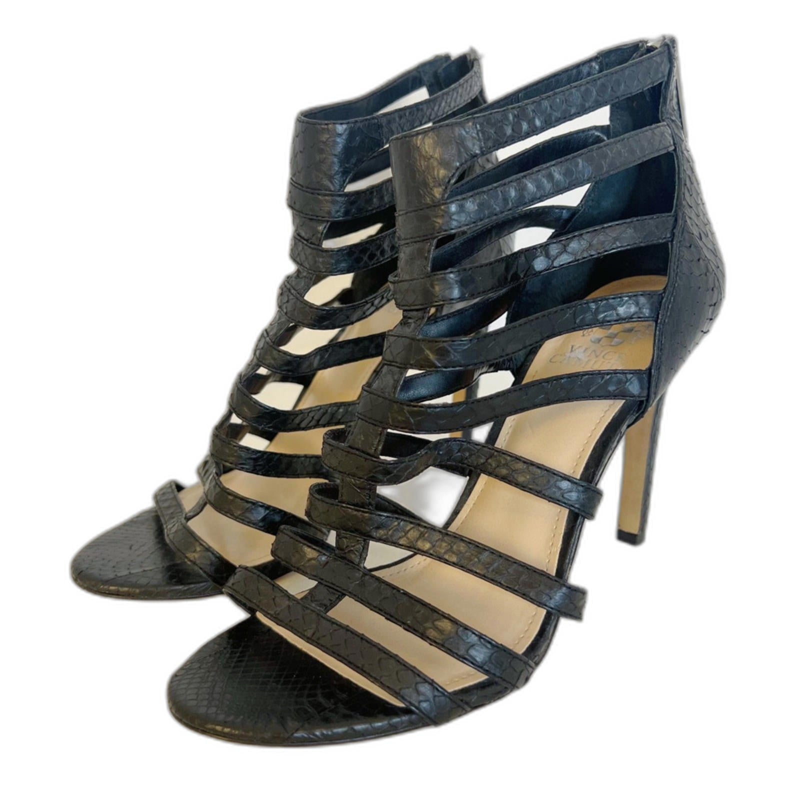 Vince Camuto Kamella High Heel Open Toe Caged Gladiator Sandals Black  Size 8.5